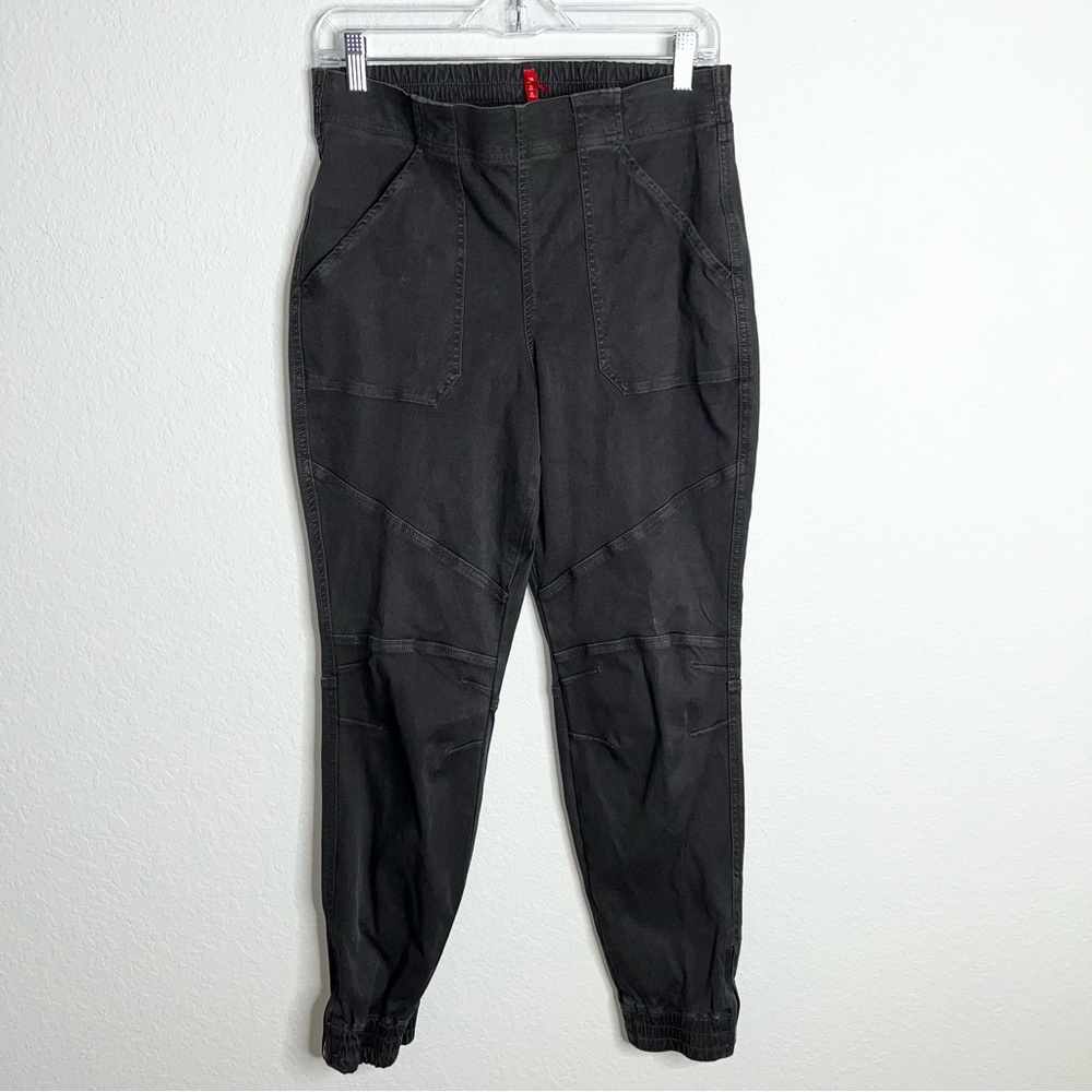 Spanx Twill Cargo Jogger Pants Women Large Black Stretch high rise A2